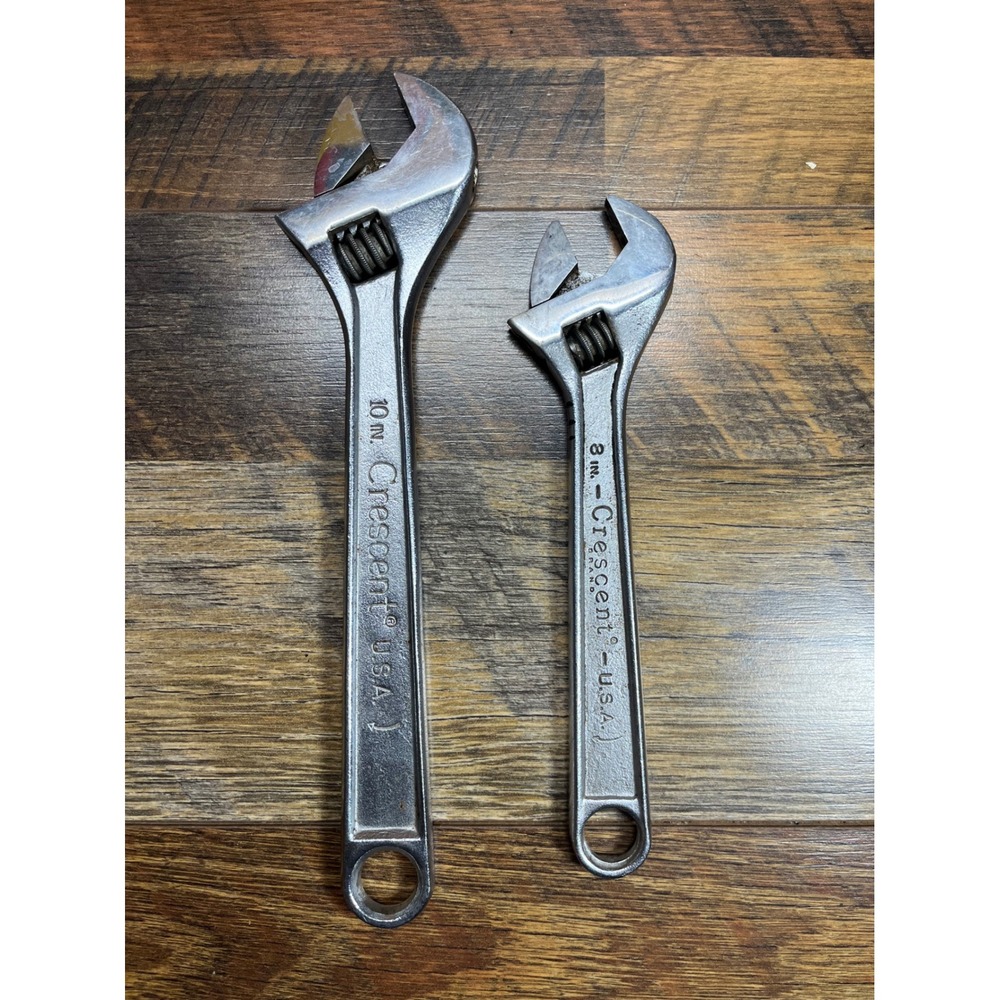Vintage Crescent USA Crestoloy Adjustable Wrench Set 8in and 10in Forged Steel